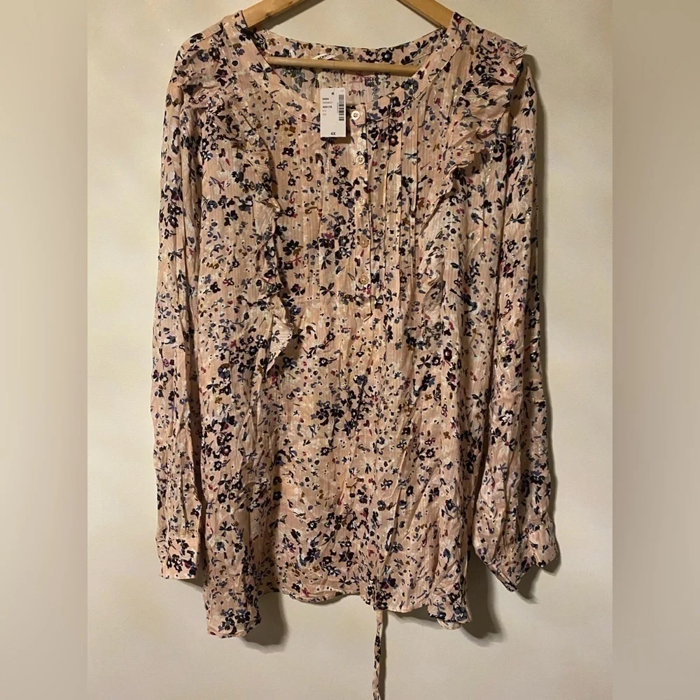 NWT-Long Blouse With Pintucks and Ruffles - In Every Story-4X - Picture 5 of 7